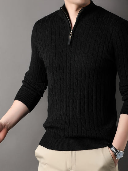 Variant image for Męski Casual Bawełniany Sweter z Półzamkiem i Wzorem Pasków-19