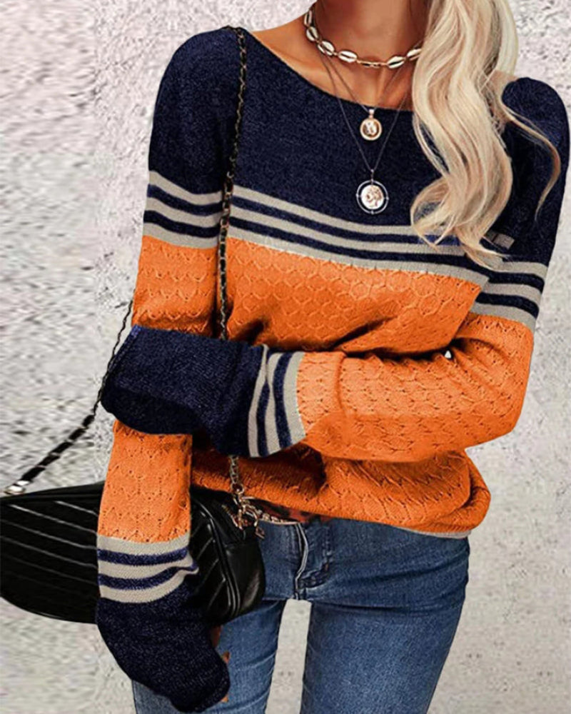 Stylowy Pomarańczowy Zwykły Sweter Damski | Idealny na Jesień/Zimę