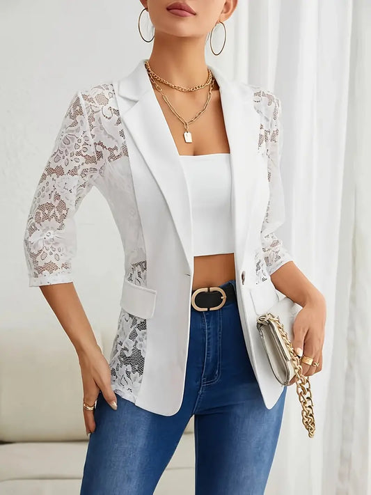 Kobiety Elegancki Poliester Blazer z Koronkowymi Detalami