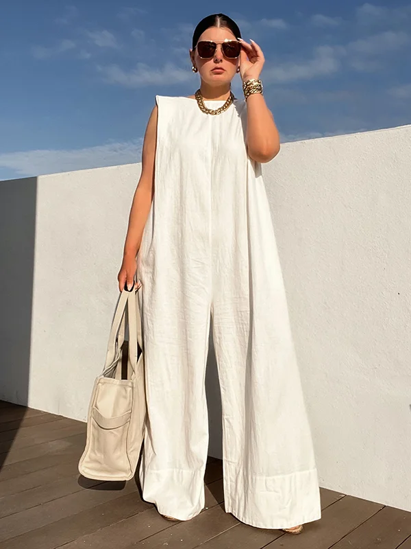 Damski Elegancki Oddychający Jumpsuit z Szerokimi Nogawkami bez Rękawów