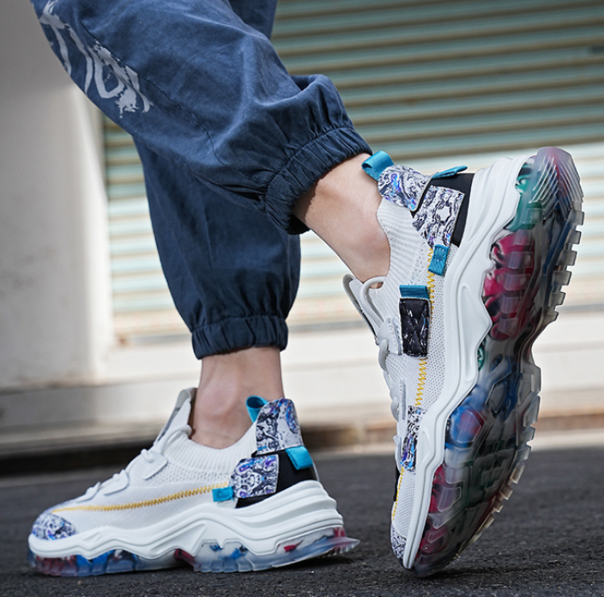 Damski Stylowe Sneakersy z Różnymi Teksturami z Grubą Podeszwą z Wysokiej Jakości Tkanin Syntetycznych