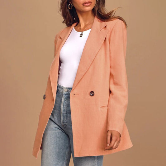 Kobiety Stylowy Poliester Oversized Blazer z Podwójnym Zapięciem