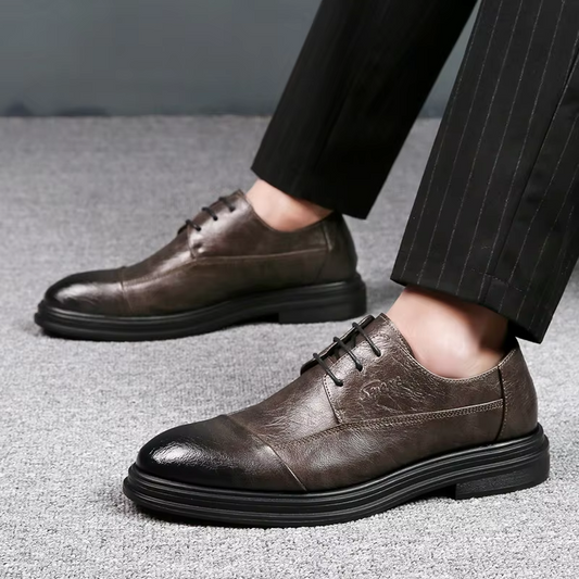Męskie Eleganckie Skórzane Buty z Cap Toe i Komfortową Podeszwą