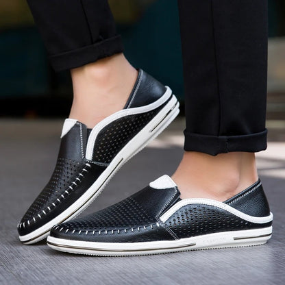 Męskie Stylowe Skórzane Loafersy z Oddychającym Wzorem