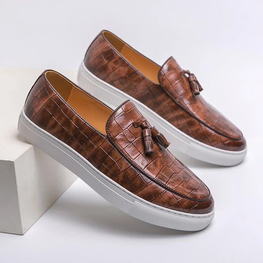 Męskie Eleganckie Skórzane Loafery z Komfortową Wkładką
