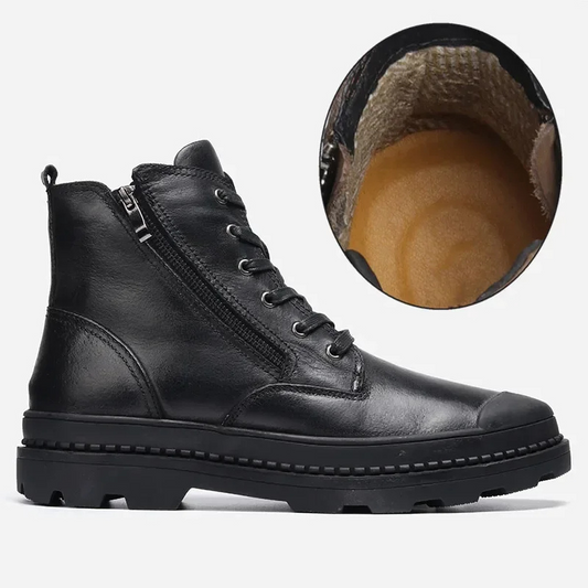 Męskie Stylowe Skórzane Buty Combat z Sznurówkami i Zapięciem