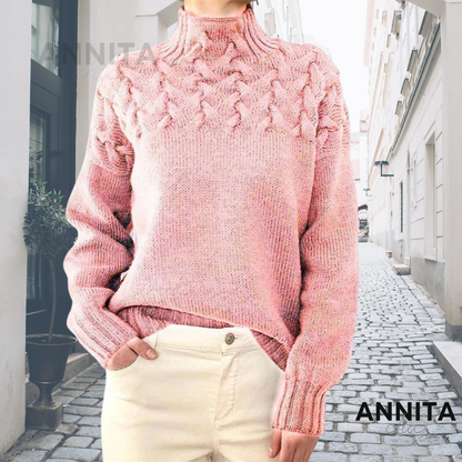 Damski Elegancki Akrylowy Sweter z Wysokim Kołnierzem