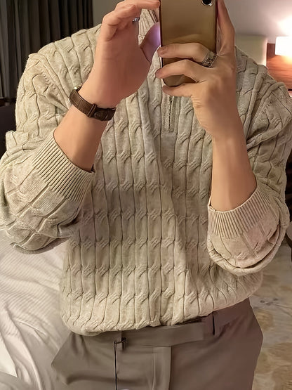 Męski Casualowy Dzianinowy Sweter z Krawatem i Półzamkiem