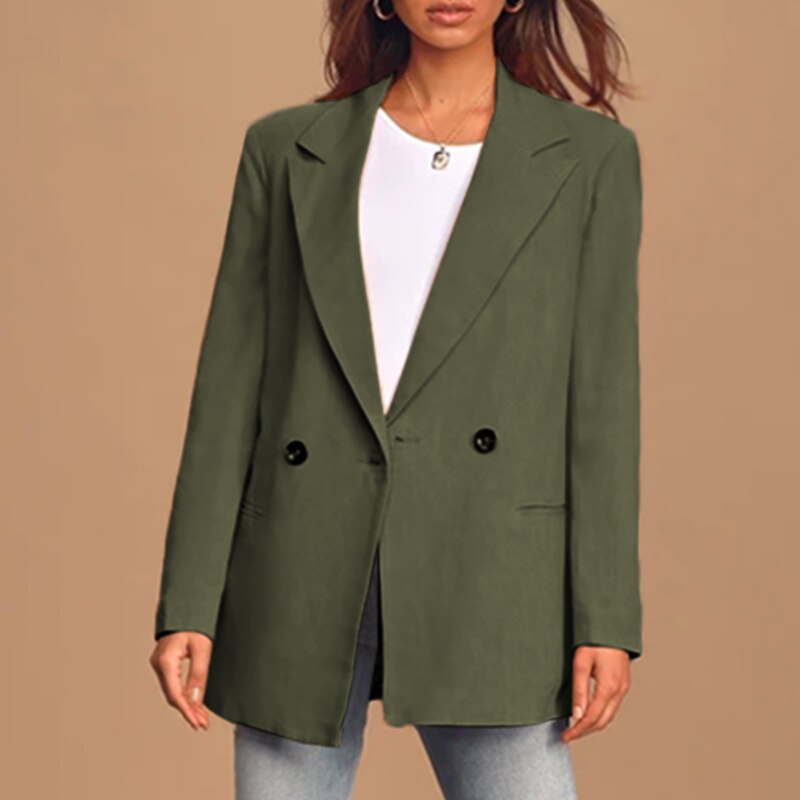 Kobiety Stylowy Poliester Oversized Blazer z Podwójnym Zapięciem