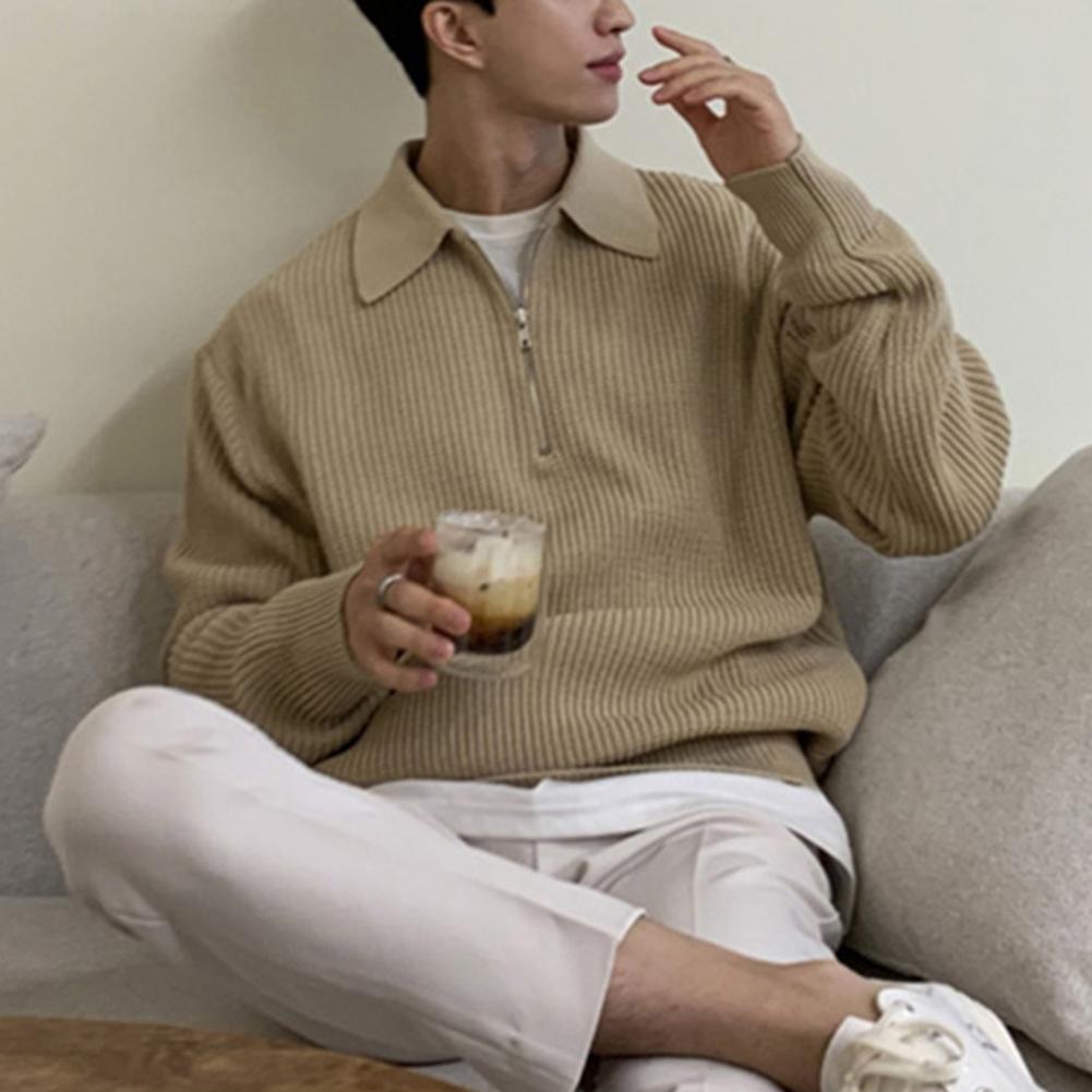 Casualny Sweter z Półzamkiem z Cordurowej Tkaniny Męski | Idealny na Jesień/Zimę