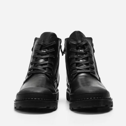 Męskie Stylowe Skórzane Buty Combat z Sznurówkami i Zapięciem