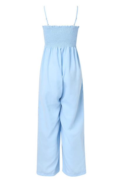 Kobieta Elegancki Lekki Jumpsuit z Wąskimi Ramiączkami i Szerokimi Nogawkami