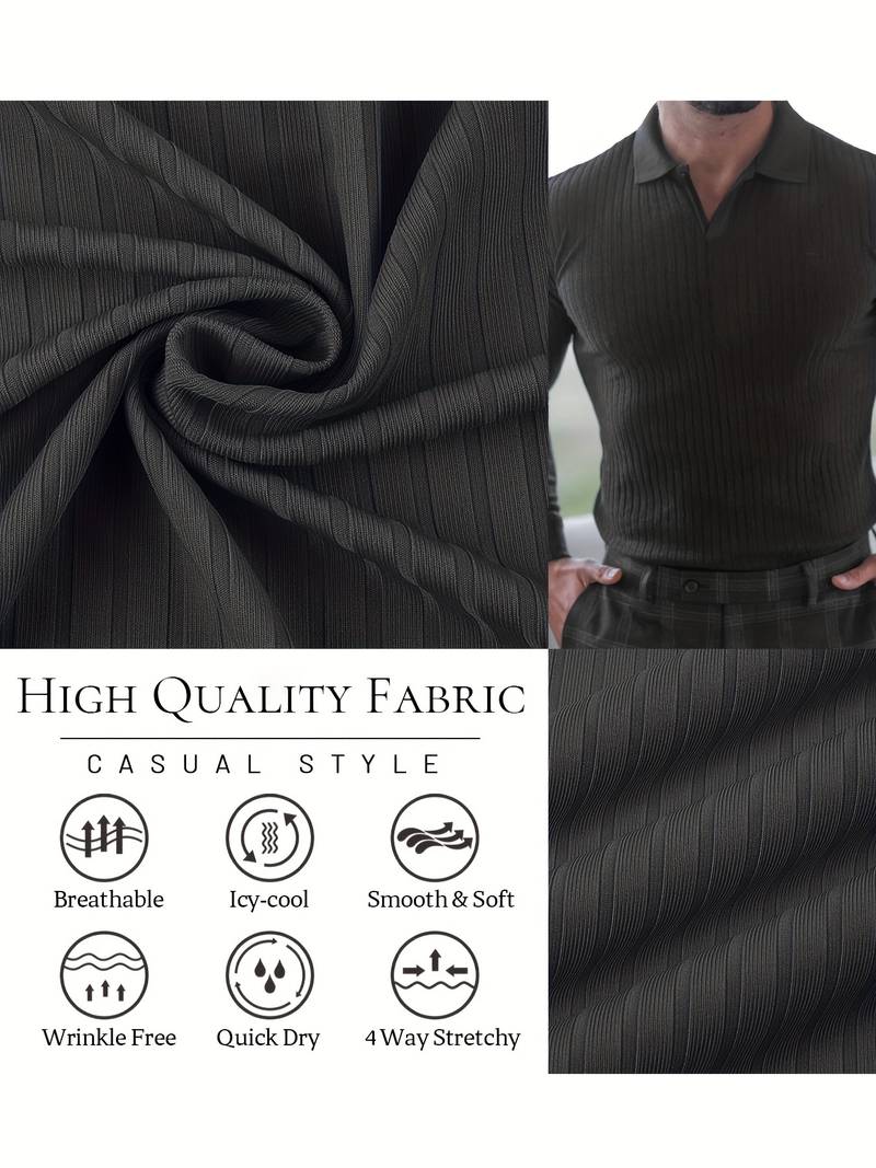 Męski Elegancki T-Shirt Rib z Wąskim Fasonem i Wysokiej Jakości Materiałem