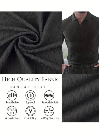 Męski Elegancki T-Shirt Rib z Wąskim Fasonem i Wysokiej Jakości Materiałem