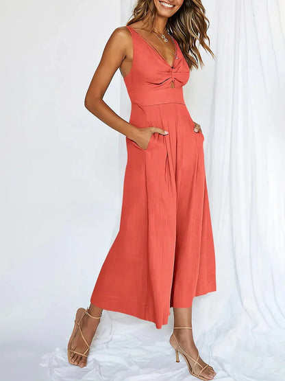 Variant image for Kobieta Elegancka Tkanina Jumpsuit z V-hals i Wysokim Stanem-36