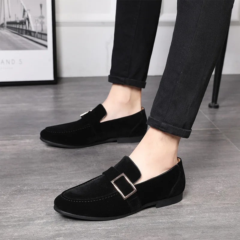 Męskie Eleganckie Skórzane Loafersy z Wysokiej Jakości Zamszu z Wyściełaną Wkładką