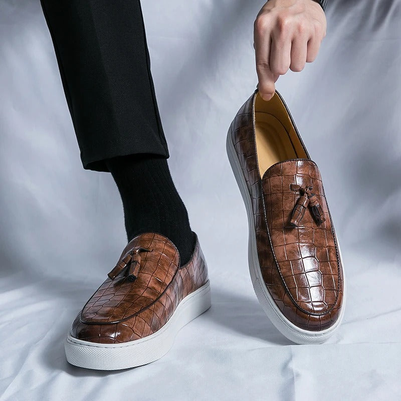 Męskie Eleganckie Skórzane Loafery z Komfortową Wkładką