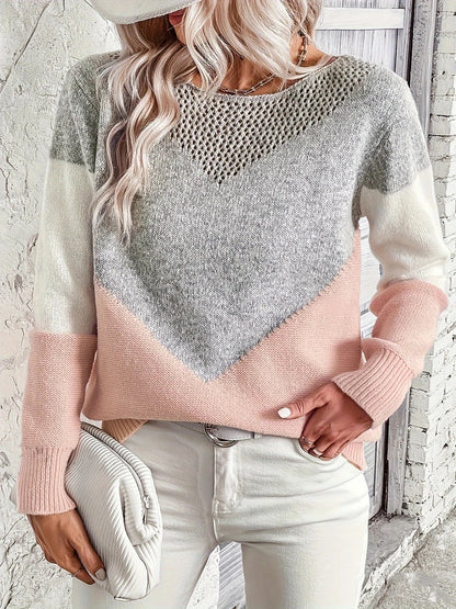 Kobiecy Elegancki Sweter Damski z Długim Rękawem z Otworami