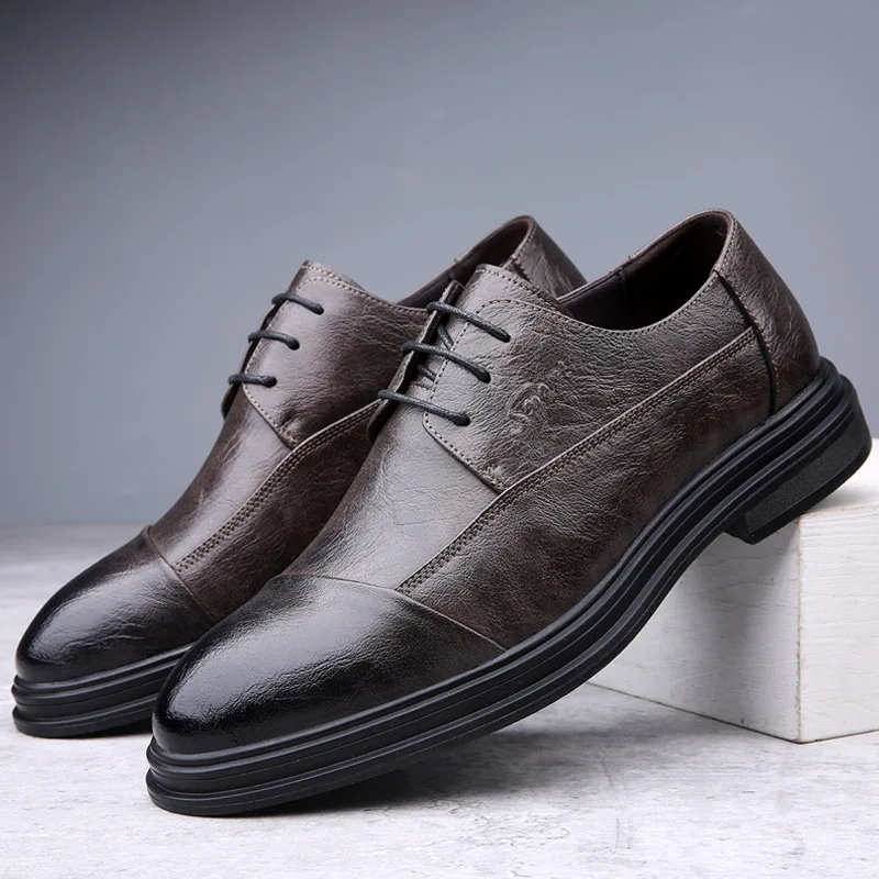 Męskie Eleganckie Skórzane Buty z Cap Toe i Komfortową Podeszwą