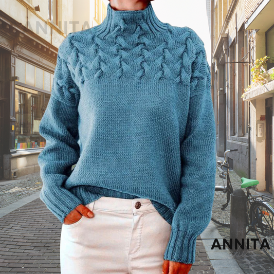 Damski Elegancki Akrylowy Sweter z Wysokim Kołnierzem