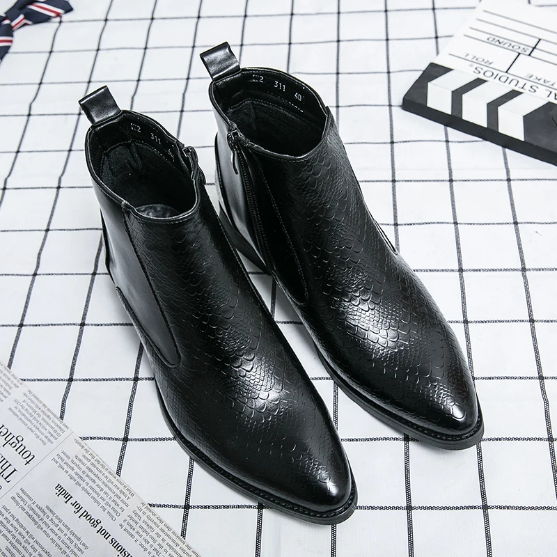 Męskie Eleganckie Skórzane Botki z Zapięciem na Zamek