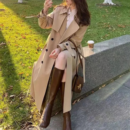 Kobiety Elegancki Wysokiej Jakości Długi Trenchcoat z Ceinturem