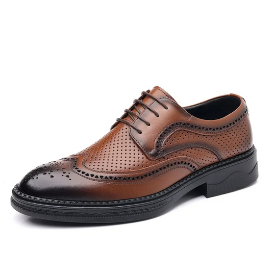 Męskie Eleganckie Skórzane Oksfordy z Geperforowanym Designem i Broguem