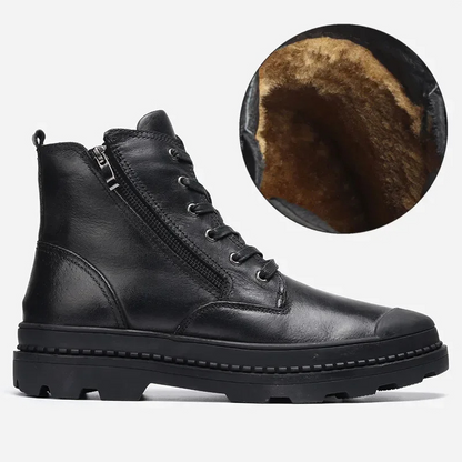 Męskie Stylowe Skórzane Buty Combat z Sznurówkami i Zapięciem