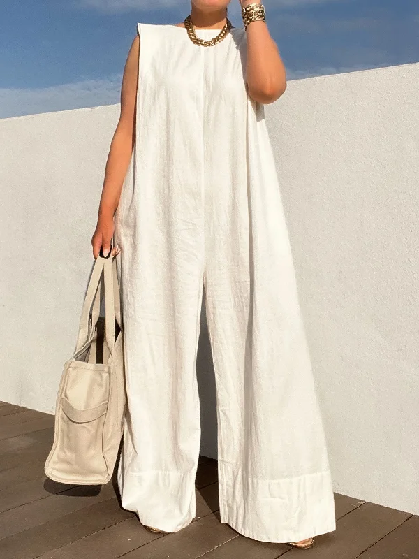 Damski Elegancki Oddychający Jumpsuit z Szerokimi Nogawkami bez Rękawów