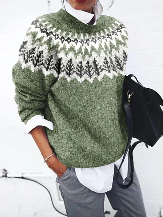 Damski Lekki Sweter z Długim Rękawem z Wzorem z Miękkiej Tkaniny