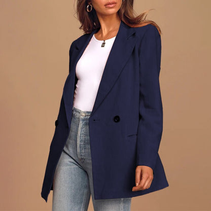 Kobiety Stylowy Poliester Oversized Blazer z Podwójnym Zapięciem