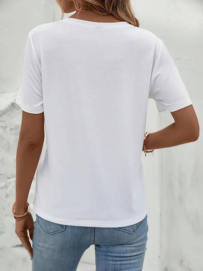 T Shirt Damski Elegancki Bawełna z Kwiatowym Nadrukiem i Okrągłym Dekoltem