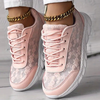 Damskie Stylowe Mesh Sneakersy z Platformą z Sznurowaniem