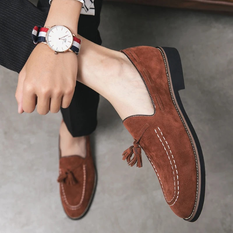 Męskie Eleganckie Zamszowe Loafersy z Klasycznym Detalem