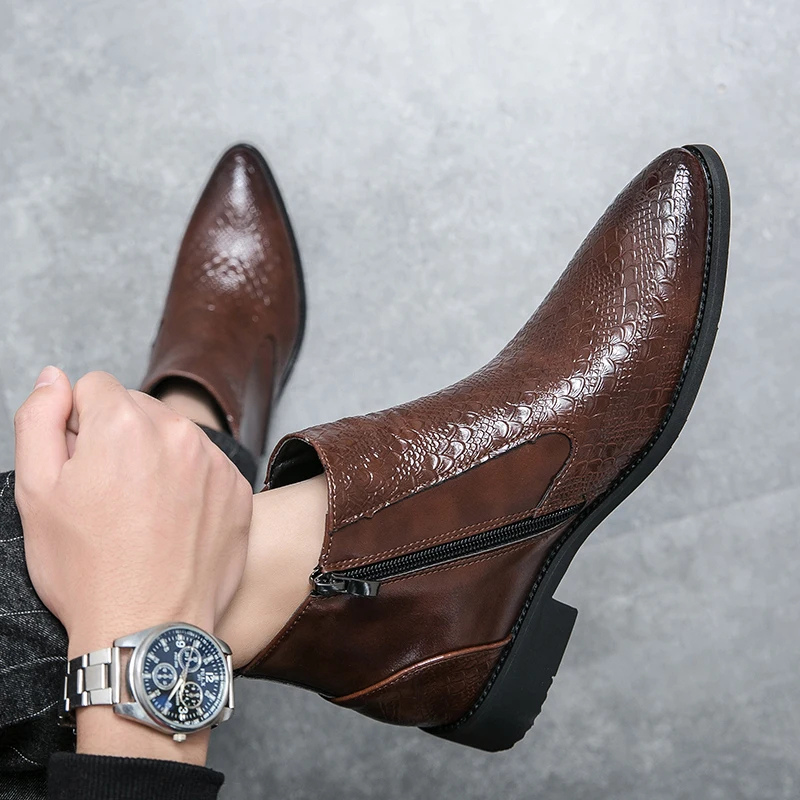 Męskie Eleganckie Skórzane Botki z Zapięciem na Zamek