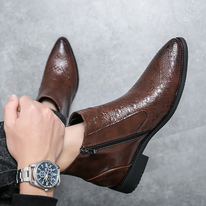 Męskie Eleganckie Skórzane Botki z Zapięciem na Zamek