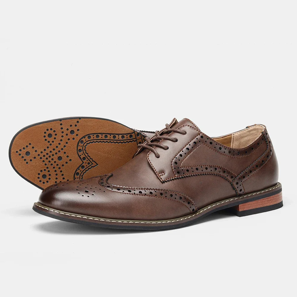 Męskie Eleganckie Skórzane Oksfordy Wingtip z Broguem