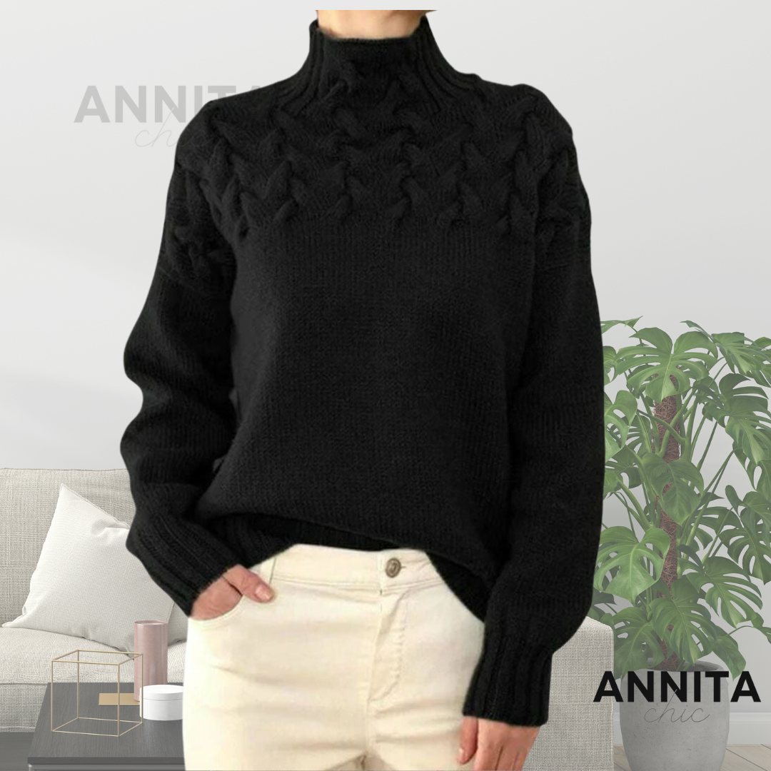 Damski Elegancki Akrylowy Sweter z Wysokim Kołnierzem