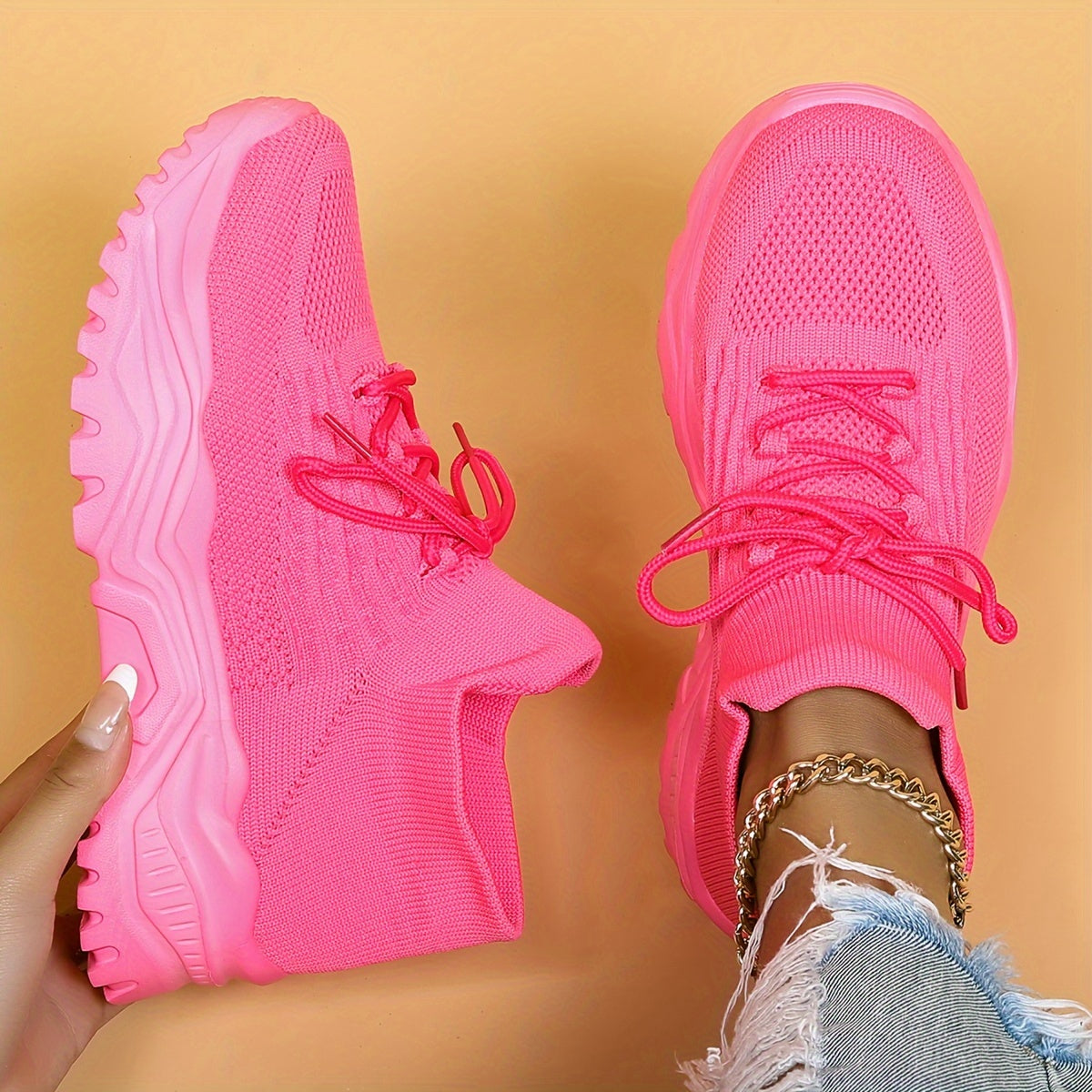 Damskie Nowoczesne Oddychające Sneakersy z Grubą Podeszwą