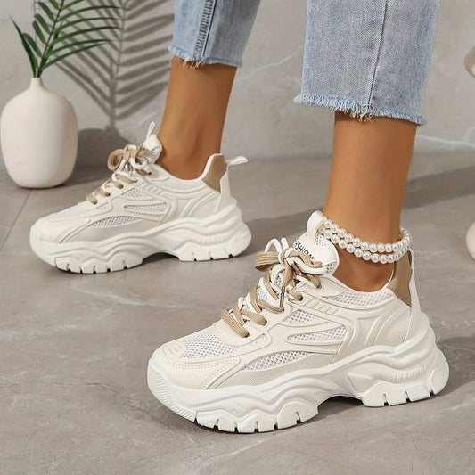 Damskie Nowoczesne Syntetyczne Sneakersy z Platformą z Oddychającego Materiału