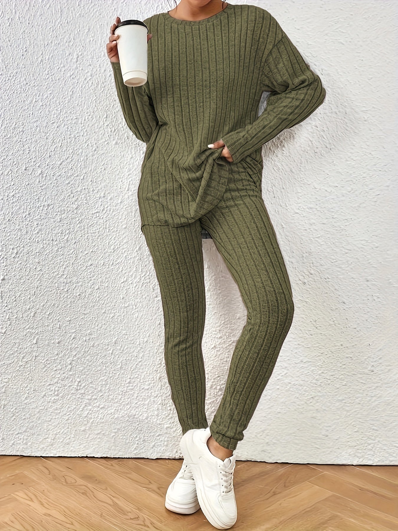 Kobieta Casual Bawełnowa Bluza z Długim Rękawem z Spodniami Dresowymi
