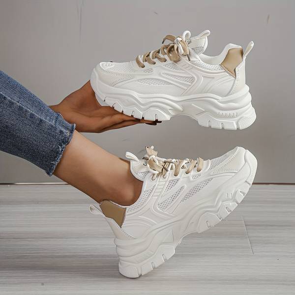 Damskie Nowoczesne Syntetyczne Sneakersy z Platformą z Oddychającego Materiału