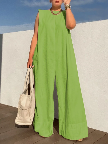 Damski Elegancki Oddychający Jumpsuit z Szerokimi Nogawkami bez Rękawów