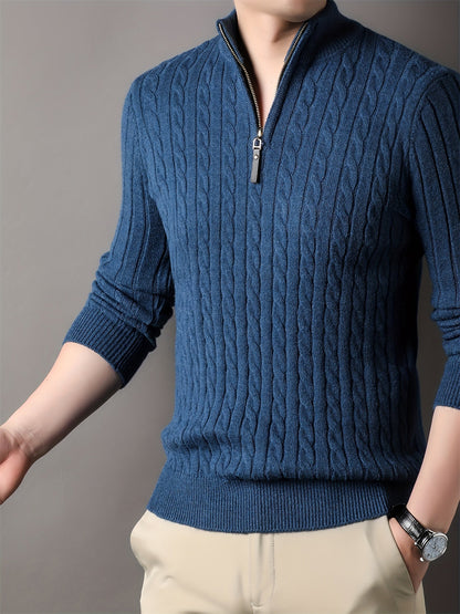 Variant image for Męski Casual Bawełniany Sweter z Półzamkiem i Wzorem Pasków-13