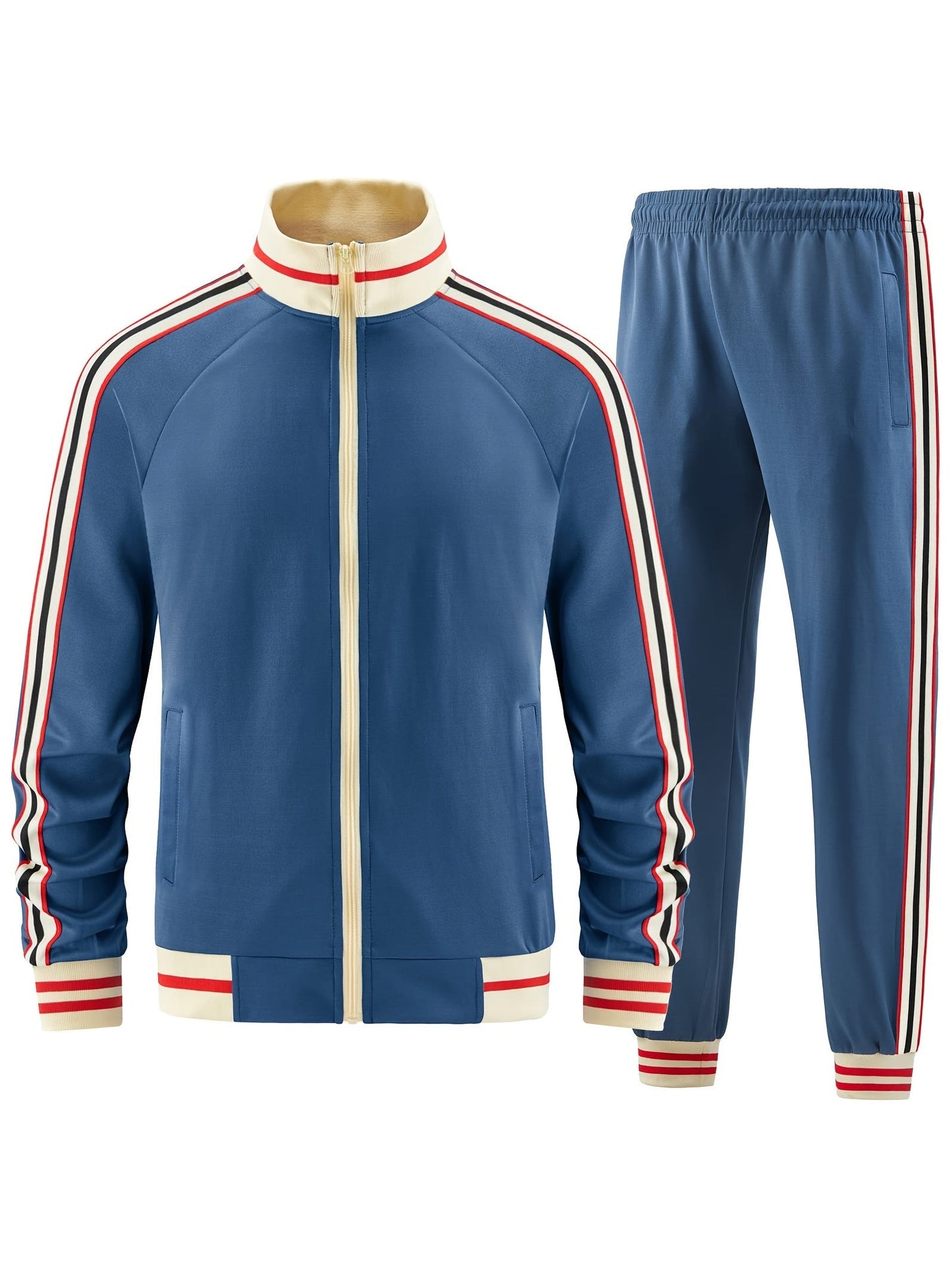 Męski Stylowy Materiałowy Dres z Casual Fit i Paskami