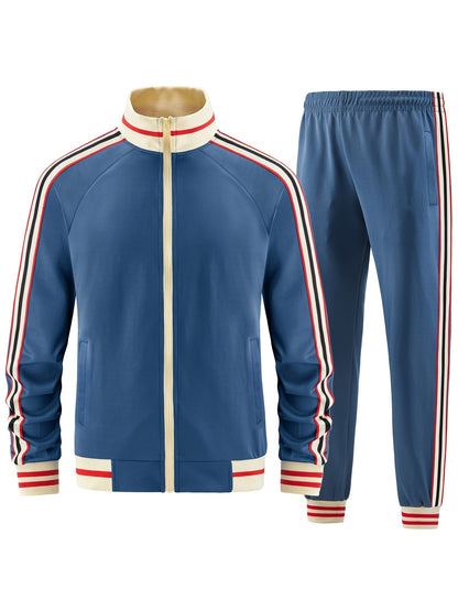 Męski Stylowy Materiałowy Dres z Casual Fit i Paskami