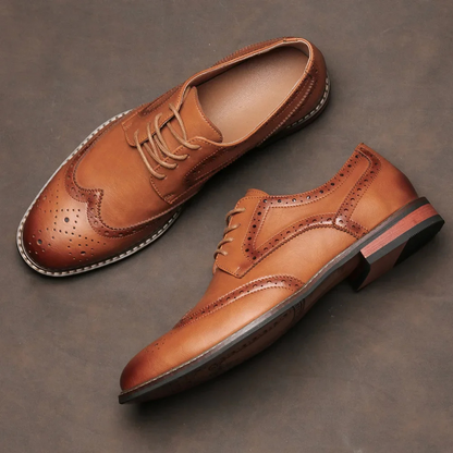 Męskie Eleganckie Skórzane Oksfordy Wingtip z Broguem
