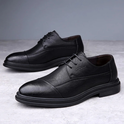 Męskie Eleganckie Skórzane Buty z Cap Toe i Komfortową Podeszwą