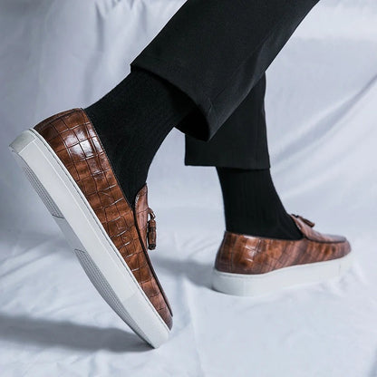 Męskie Eleganckie Skórzane Loafery z Komfortową Wkładką