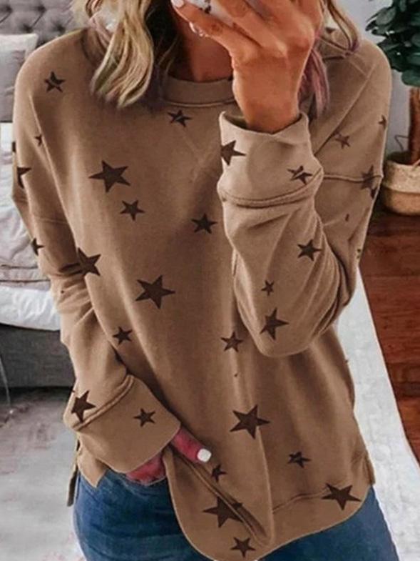 Damski Stylowy Wełniany Sweter z Wzorem Gwiazd i Rundą Hals